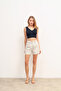 Linen Women's Bermuda Shorts - Striped and Pocketed, Cream Color - 3