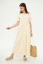 Women's Acid Washing Effect Cupra Short Sleeve Gathered Knitted Maxi Dress - 3