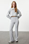 Gri Melanj Wide Leg/İspanyol Paça Yüksek Bel İnterlok Esnek Örme Pantolon TWOAW25PL00006 - 2