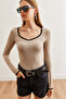 Women's Gray Pool Collar Stripe Stretchy Blouse Blz- 19002714 - 5