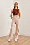 Women's Stone Thick Ribbed Modal Button Palazzo Pants Pnt- 19000288 - 2