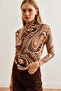 Women's Coffee Cream Drape Detailed Flowy Stylish Blouse Blz- 19002712 - 6