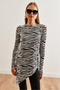Women's Zebra White Crew Neck Asymmetrical Viscose Tunic Tnk- 19000097 - 2