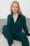 Emerald Green Velvet Collar Detail Viscose Woven Pajamas Set Thmaw25Pt00134 - 2