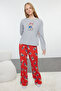 Kadın Gri Melanj Pamuk Karışımlı Ayıcıklı Örme Pijama Takımı THMAW25PT00165 - 2
