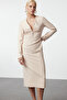 Zippered Stone Color Midi Woven Dress - Twoaw25el00129 - 2