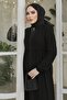 Gathered Detail Zippered Abaya - Black - 2