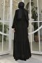 Gathered Detail Zippered Abaya - Black - 5