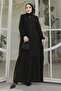 Gathered Detail Zippered Abaya - Black