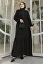 Gathered Detail Zippered Abaya - Black - 3