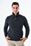 Anthracite Men's Fur Collared Short Placketed Buttoned Braided Hair Knitted Sweater Trist-5345