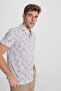 Ecru Cobalt Blue Men's Polo Neck Printed Slim Fit T-shirt - 4