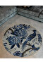 Blue Beige Theme Bird and Flowers on Tree Branch Patterned Round Woven Base Modern Decorative Carpet 6022 - 2