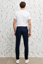 Men's Navy Blue Slim Fit Slim Fit Side Pocket Cotton Flexible Dobby Trousers - 4