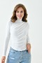 Women's Flexible Fabric Long Sleeve Asymmetrical Cut High Collar Ecru Women's Blouse 9871