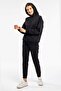 Hooded Women's Black Color 2 Thread Fleece Tracksuit Set - 2