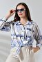 Forshe Women's Wide Placket Half Sleeve Shirt Blue - 2