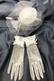 Plain White Bridal Cap and Rose Detailed Bridal Costume Gloves