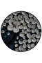 Dark Blue Beige Themed Floral Patterned Round Woven Base Modern Decorative Carpet 6049 - 3