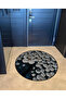 Dark Blue Beige Themed Floral Patterned Round Woven Base Modern Decorative Carpet 6049 - 4