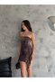 Women's Leopard Patterned Strapless Slit Mini Dress