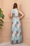 Water Green Salmon and White Patterned Pleated Dress - 8