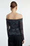 Anthracite Printed Tulle Boat Neck Fitted/Flex Knit Blouse Twoaw25Bz00119 - 5