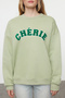 Mint Kalın İçi Polarlı Slogan Nakışlı Oversize/Rahat Kesim Örme Sweatshirt TWOAW25SW00030 - 4