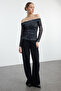 Anthracite Printed Tulle Boat Neck Fitted/Flex Knit Blouse Twoaw25Bz00119 - 2