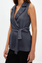 Gray Regular Belted Woven Vest Twoaw23Ye00021 - 2