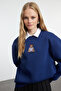 Lacivert Regular/Normal Kalıp Nakışlı Kalın Örme Sweatshirt TWOAW25SW00050