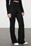 Siyah Wide Leg/İspanyol Paça Yüksek Bel İnterlok Esnek Örme Pantolon TWOAW25PL00006 - 4