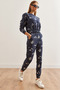 Women's Navy Printed Crop Sweatshirt Tracksuit Set Etkm- 0000066