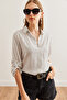 Women's White Sleeve Fold Polka Dot Shirt Gml- 19000348 - 4
