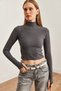 Women's Smoked Half Fisherman Slim Ribbed Finger Detailed Ottoman Blouse Blz- 19002709 - 6