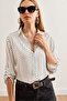 Women's White Sleeve Fold Polka Dot Shirt Gml- 19000348
