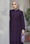 Gathered Detail Zippered Abaya - Plum - 2
