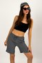 Women's Elastic Waist Wide Leg Oversize Wrinkled Fabric Shorts Smoked - 6