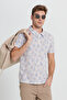 Ecru Cobalt Blue Men's Polo Neck Printed Slim Fit T-shirt