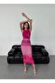 Women's Crew Neck Midi Length Patterned Tulle Dress