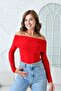 Women's Red Sandy Fabric Madonna Collar Long Sleeve Blouse 12252