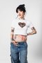 White Crop Top - Heart Leopard Printed