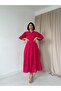 Fuchsia Balloon Sleeve and Belted Lined Dress - 5