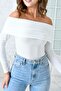 Women's Ecru Sandy Fabric Madonna Collar Long Sleeve Blouse 12252 - 2