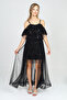 Fringe Sequined Black Kids Evening Dress - Homecoming Outfit with Waist Cape - 4