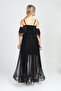 Fringe Sequined Black Kids Evening Dress - Homecoming Outfit with Waist Cape - 8