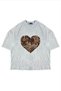 24/1 Model Unisex Oversize White T-shirt - Heart Leopard Printed