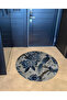 Blue Beige Theme Bird and Flowers on Tree Branch Patterned Round Woven Base Modern Decorative Carpet 6022 - 4