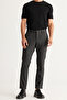 Men's Black Slim Fit Slim Fit Side Pocket Tweet Patterned Classic Fabric Trousers with Elastic Waist - 5