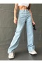 Women's Light Blue Destrolu High Waist Lycra Wide Leg Palazzo Jeans - 3